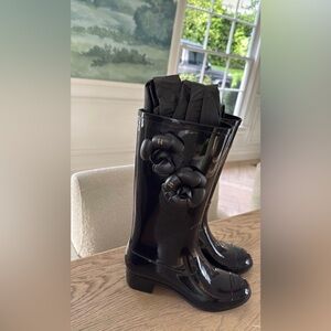 Black Flower Embellished Rain Boots